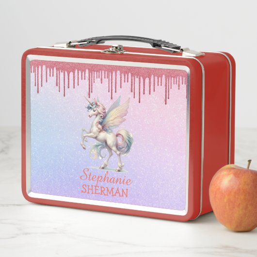 Lunch Box Fée Unicorne goutte rose Parties scintillant rouge (En situation)