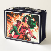 Lunch Box Femme Super Héroïne sur Moto (Dos)