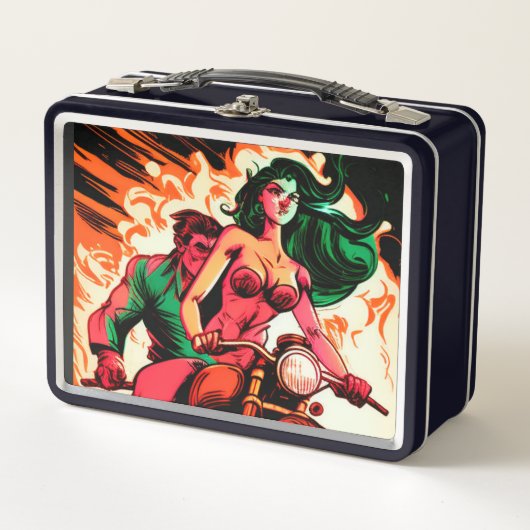 Lunch Box Femme Super Héroïne sur Moto (Devant)
