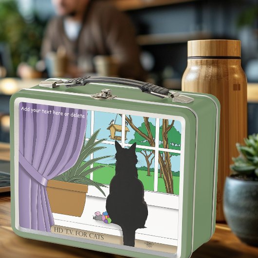 Lunch Box Fenêtre Chat noir regardant dehors
