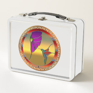 Lunch Box Fenêtre en Verre Coloré Colibri Turquoise