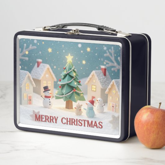 Lunch Box Festive Christmas Tree and Snowmen Scene (En situation)