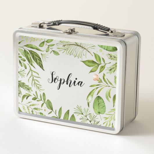 Lunch Box Feuillage vert sauvage d'aquarelle personnalisé (Devant)