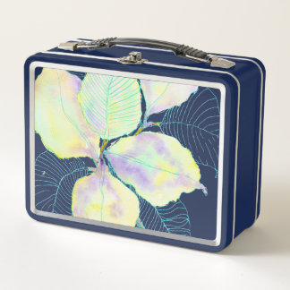 Lunch Box Feuilles botaniques aquarelles jaune vert pastel