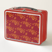 Lunch Box Feuilles de branches de silhouette orange sur roug (Devant)