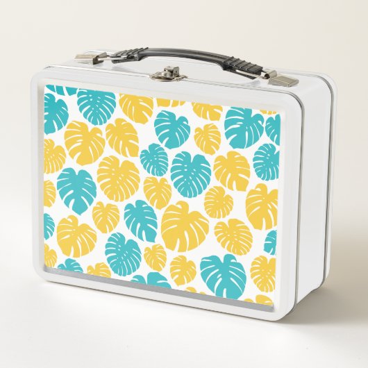 Lunch Box Feuilles Monstera en Turquoise, Jaune et Blanc (Devant)