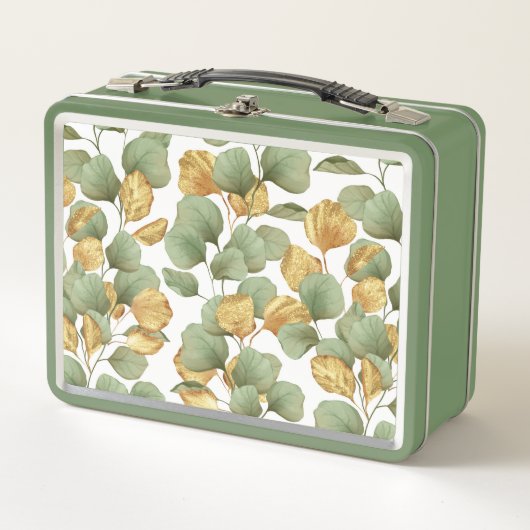 Lunch Box Feuilles verts et or. Motif (Devant)