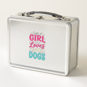 Lunch Box Fille aime les chiens Typographie de gravure vinta