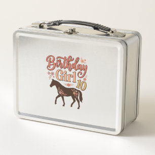 Lunch Box Fille d'anniversaire 10 Cheval Floral Design Vecto