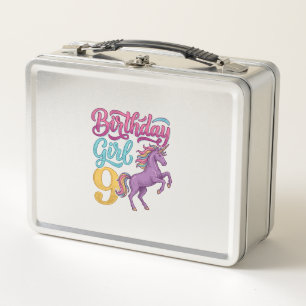 Lunch Box Fille d'anniversaire 9 Licorne Dessin de gravure v