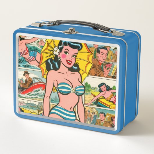 Lunch Box Fille de bande dessinée d'été en bikini rétro (Devant)