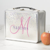 Lunch Box Fille de script rose monogrammé perle d'argent pai (En situation)