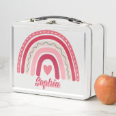 Lunch Box Filles Boho rose Personnalisé Rainbow Kids School (En situation)