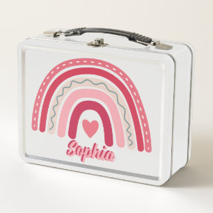 Lunch Box Filles Boho rose Personnalisé Rainbow Kids School