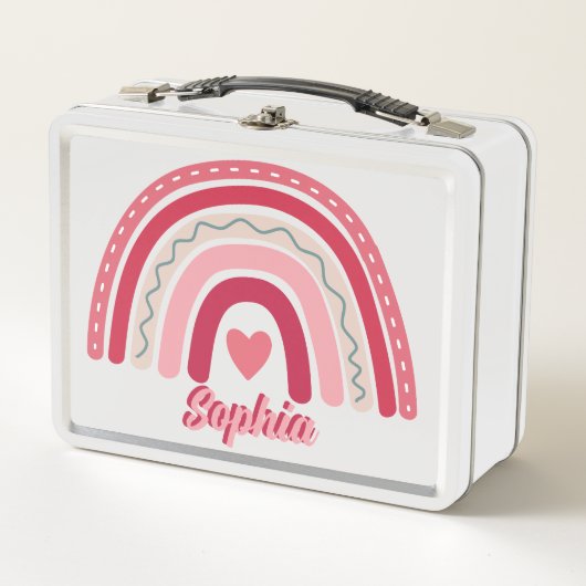 Lunch Box Filles Boho rose Personnalisé Rainbow Kids School (Devant)