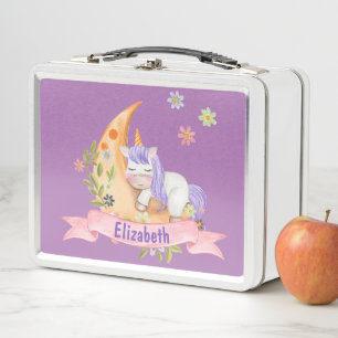 Lunch Box Filles Cute Unicorn Fleurs Nom personnalisé Enfant
