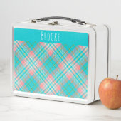 Lunch Box Filles Joli Turquoise Bleu et rose Plaid Enfants (En situation)