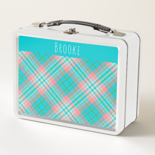 Lunch Box Filles Joli Turquoise Bleu et rose Plaid Enfants (Devant)