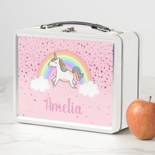 Lunch Box Filles mignonne rose Unicorne arc-en-ciel personna (En situation)