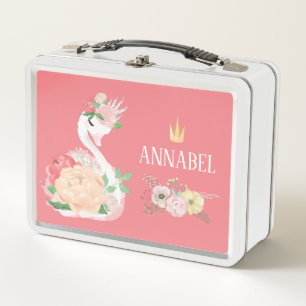 Lunch Box Filles personnalisées Floral Swan Métal Déjeuner