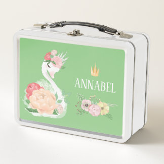 Lunch Box Filles personnalisées Floral Swan Métal Déjeuner