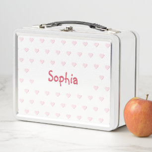 Lunch Box Filles personnalisées Nom Coeurs roses École pour