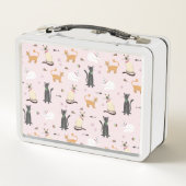 Lunch Box Filles Pink Ginger Tabby Chat Cartoon Enfants (Dos)