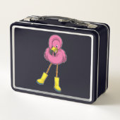 Lunch Box Flamant rose à la pluie avec bottes en caoutchouc (Dos)