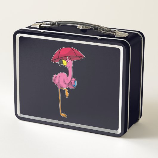 Lunch Box Flamant rose à la pluie avec parapluie (Dos)