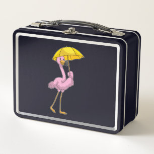 Lunch Box Flamant rose à la pluie avec parapluie