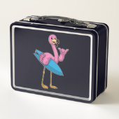 Lunch Box Flamant rose comme Surfer avec Surfboard (Dos)