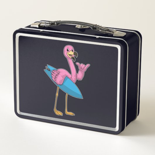 Lunch Box Flamant rose comme Surfer avec Surfboard (Dos)