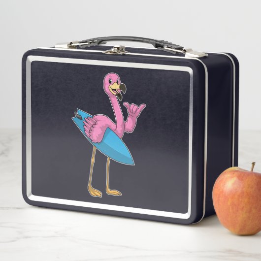 Lunch Box Flamant rose comme Surfer avec Surfboard (En situation)