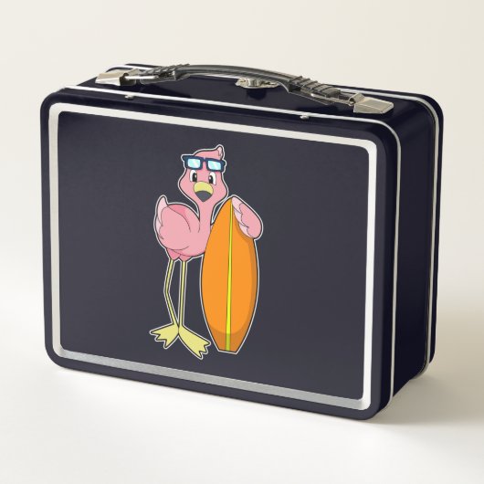 Lunch Box Flamant rose comme Surfer avec Surfboard.PNG (Dos)