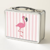 Lunch Box Flamant rose rose et rayures inoxydable (Dos)