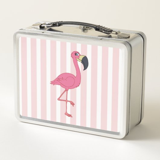 Lunch Box Flamant rose rose et rayures inoxydable (Dos)