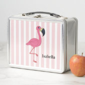 Lunch Box Flamant rose rose et rayures inoxydable (En situation)