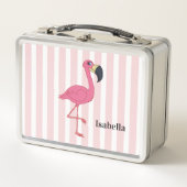 Lunch Box Flamant rose rose et rayures inoxydable (Devant)