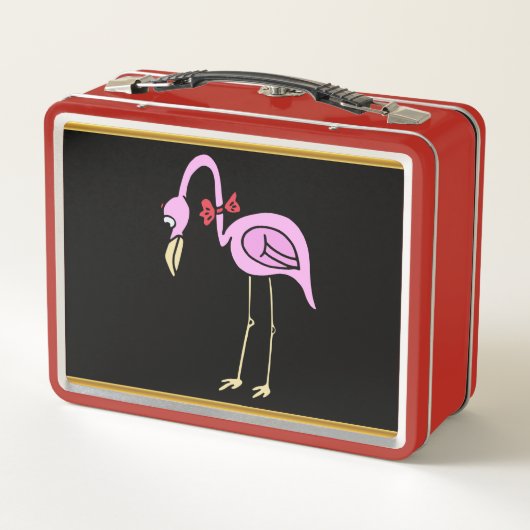Lunch Box Flamants roses roses debout avec cravate arc rouge (Dos)