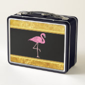 Lunch Box Flamants roses roses debout avec texture de feuill (Dos)