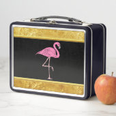 Lunch Box Flamants roses roses debout avec texture de feuill (En situation)