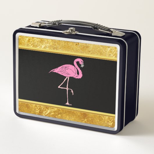 Lunch Box Flamants roses roses debout avec texture de feuill (Devant)