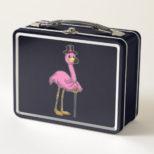 Lunch Box Flamingo as Pensioner with Walking stick