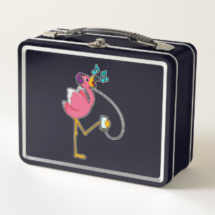 Lunch Box Flamingo at Music with Headphone