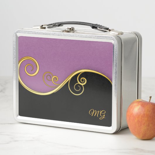 Lunch Box Flèches violettes noires avec (ou sans) initiales (En situation)