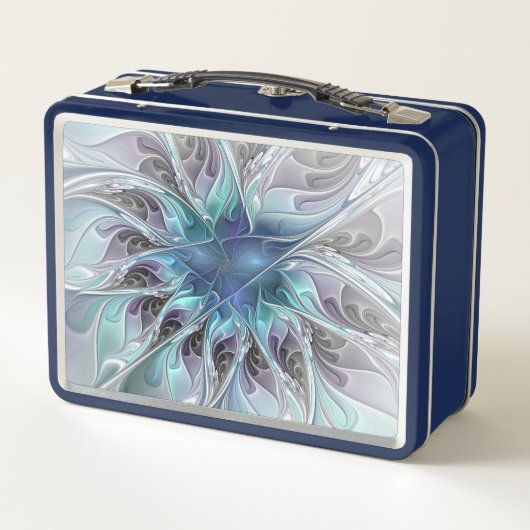 Lunch Box Fleur Abstraite Fractale Moderne Avec Bleu (Dos)