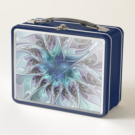 Lunch Box Fleur Abstraite Fractale Moderne Avec Bleu (Devant)