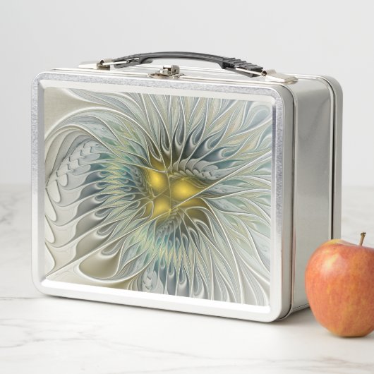 Lunch Box Fleur argentée dorée Fantaisie abstraite Art fract (En situation)