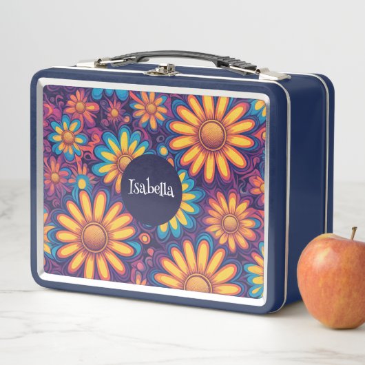 Lunch Box Fleur Daisy coloré rustique motif psychédélique (En situation)