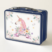 Lunch Box Fleur d'aquarelle personnalisée Unicorn Girls (Dos)